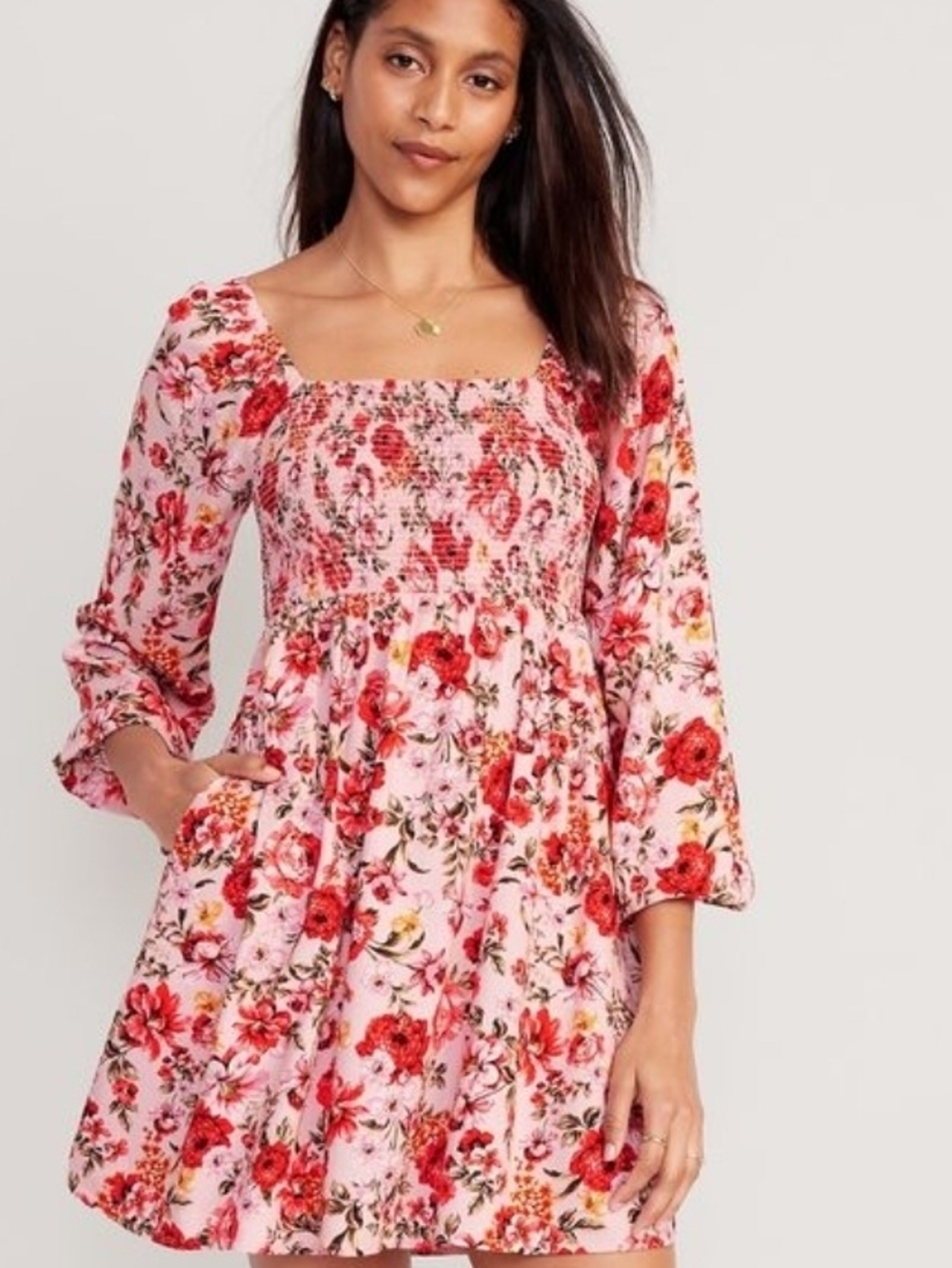Old Navy Pink Floral Smocked Mini Dress